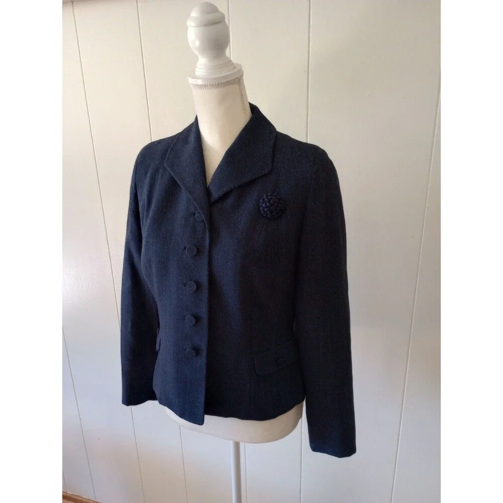 Vintage Hahne & Co Wool Blazer Jacket Women's Small Navy Blue Button Front 1950s - Picture 2 of 12